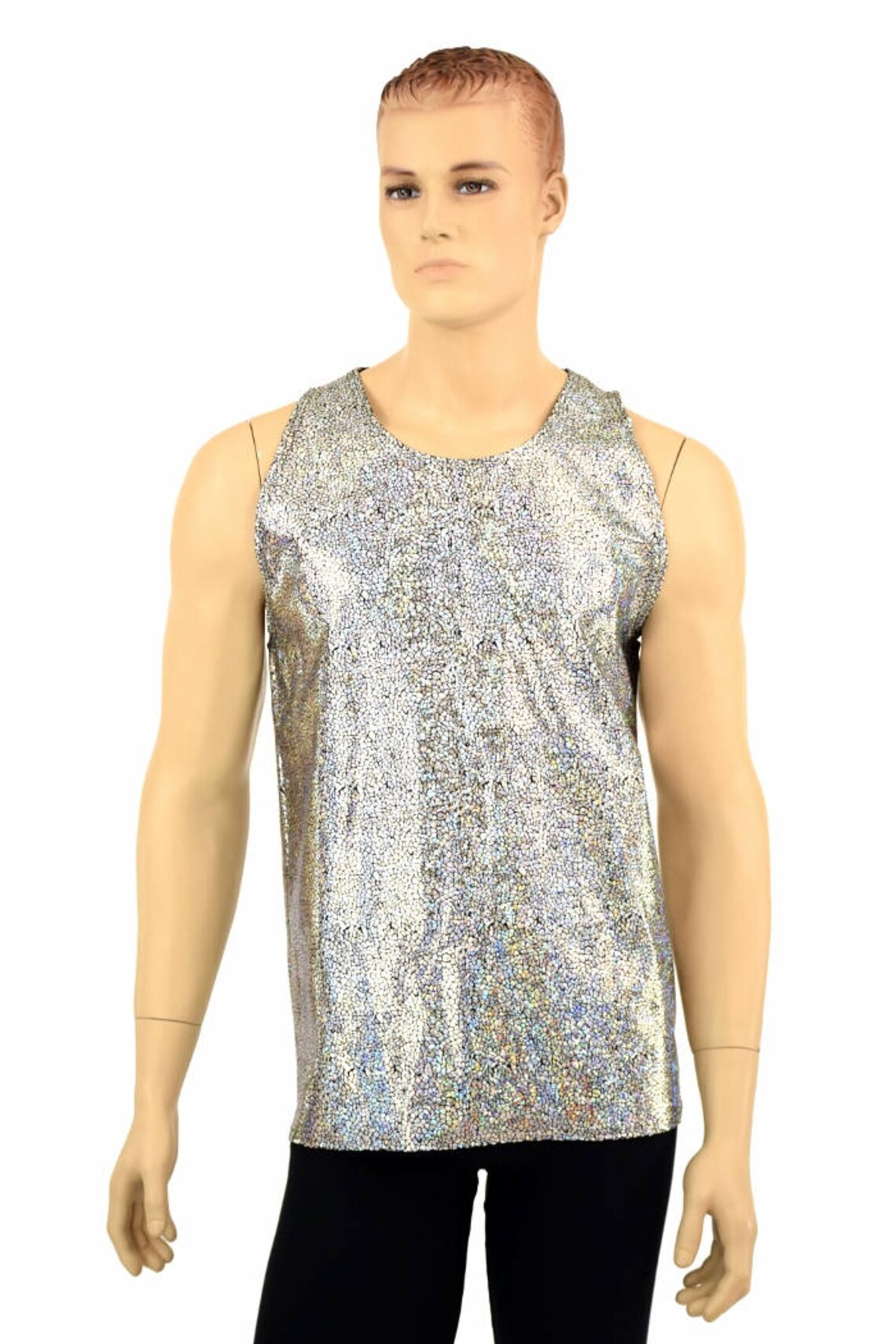 Mens Silver on Black Shattered Glass Holographic Muscle Shirt - Etsy