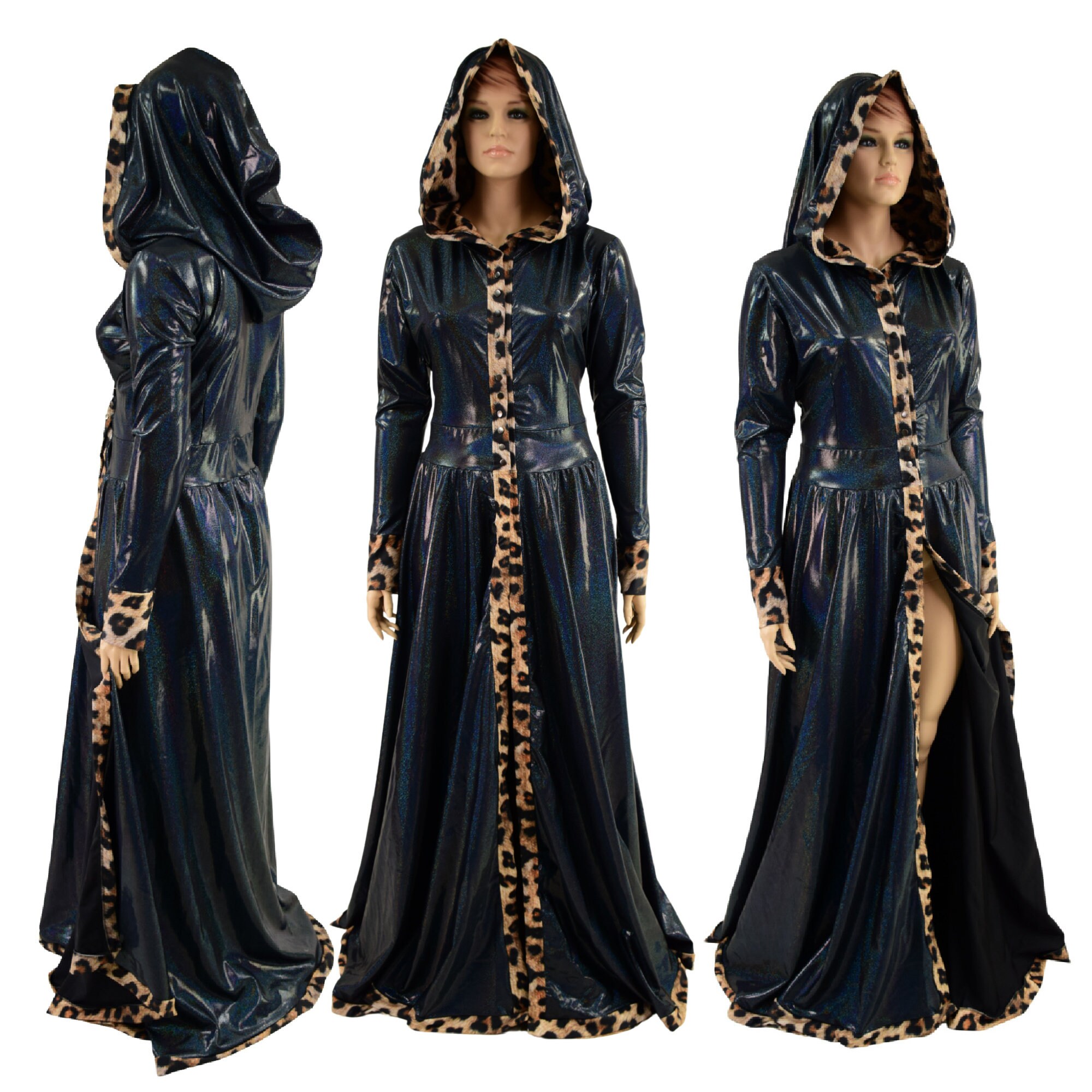 Black Holographic Open Front Breakaway Gown With Reaper Hood