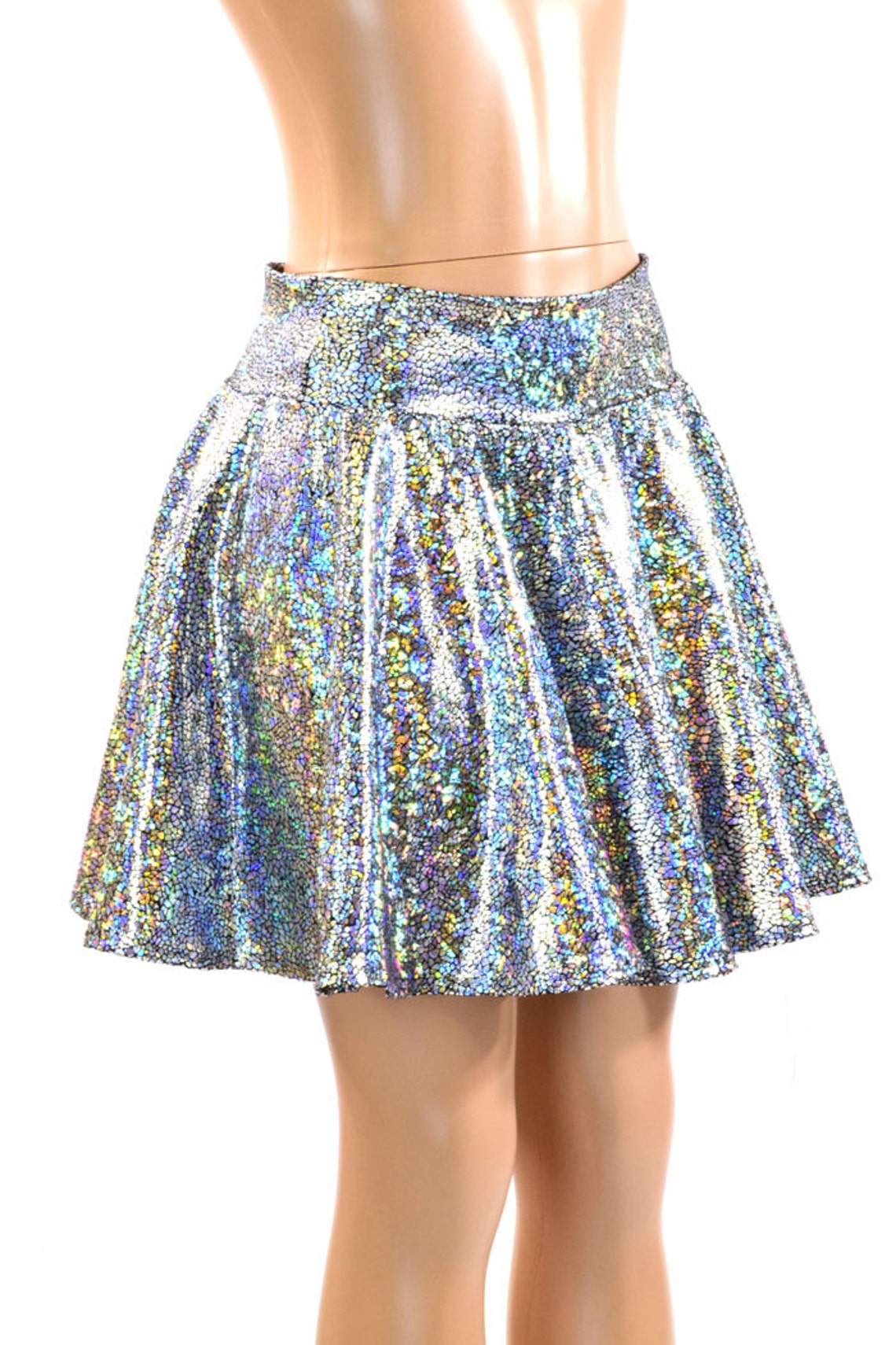 Silver on Black Shattered Glass Holographic Mini Rave Skirt | Etsy