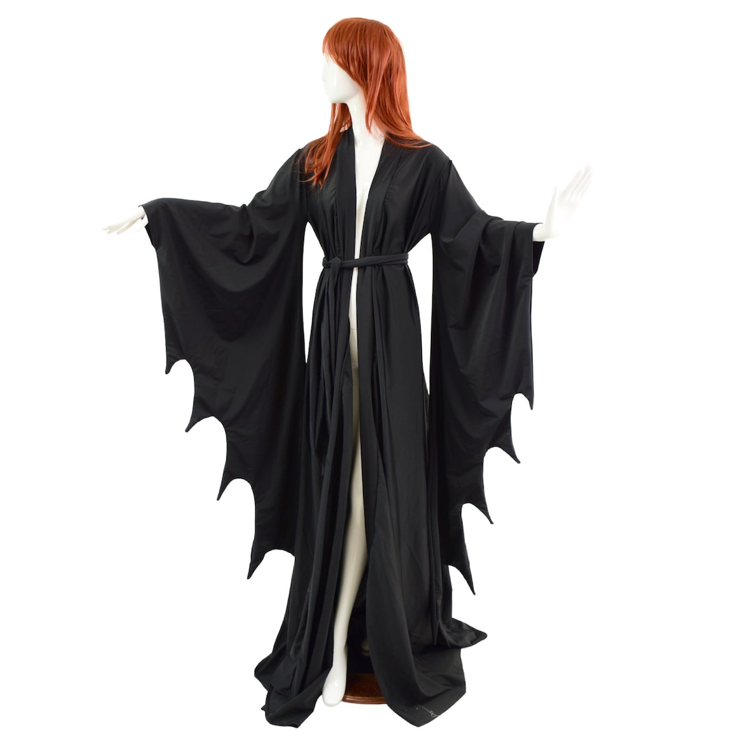Suice Robe Open Front Succubus Sleeve Robe With Sash Belt in Smooth Black Spandex ...