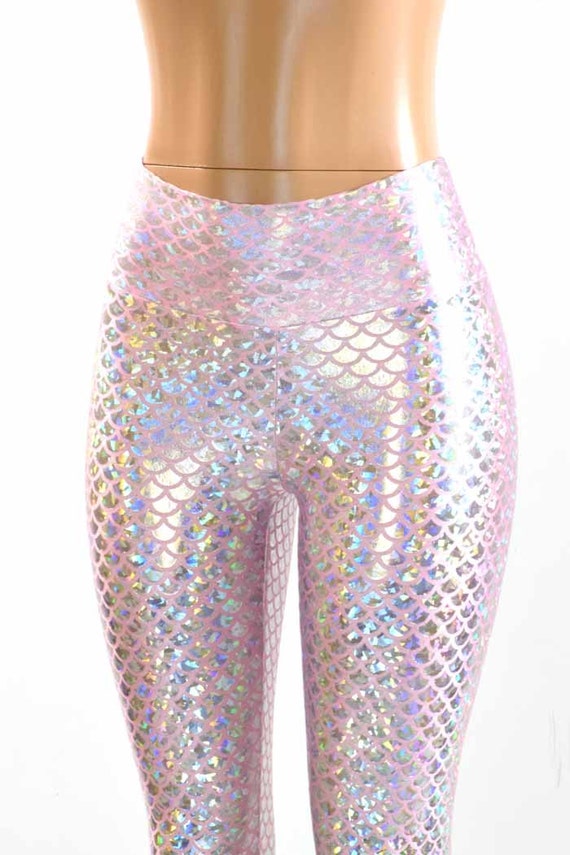 Bell Bottom Flares in Baby Pink and Silver Mermaid Scale Leggings With High  Waist & Stretchy Holographic Nylon Spandex Fit 150942 -  Canada