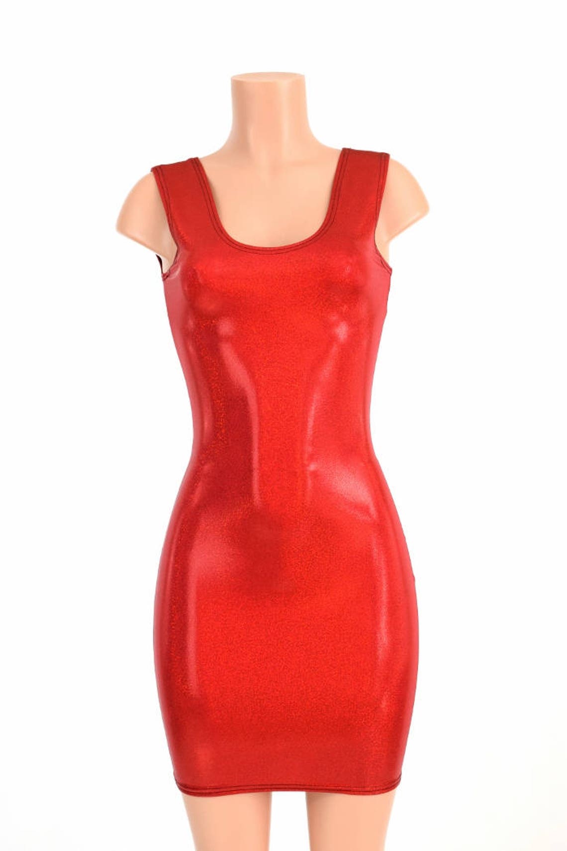 Red Metallic Tank Dress Bodycon Lycra Spandex Clubwear Dress | Etsy