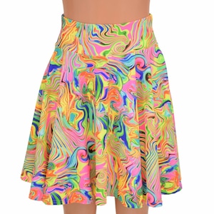 UV Glow Neon Flux Print Skater Skirt  -156222