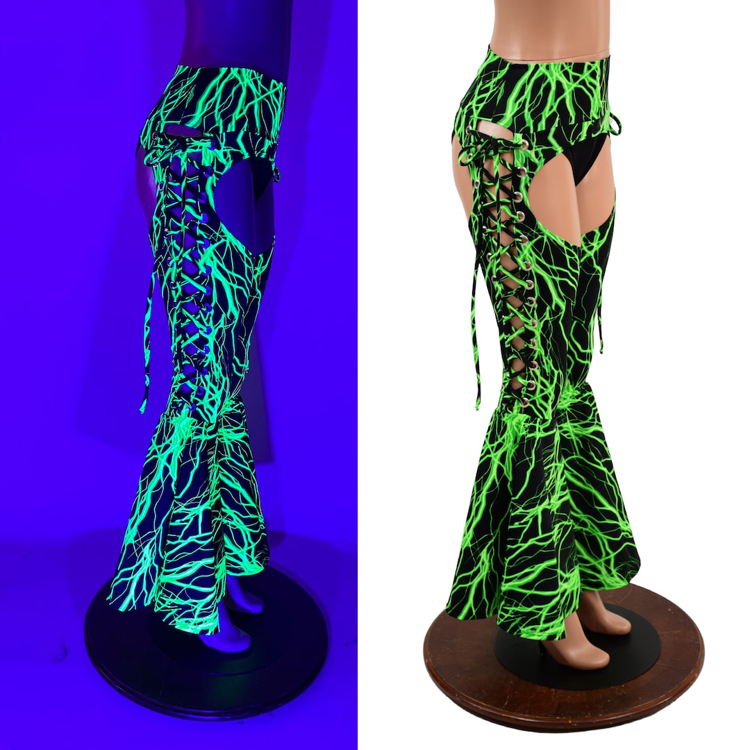 Neon Green Lightning Lace up Bell Bottom Chaps - Etsy