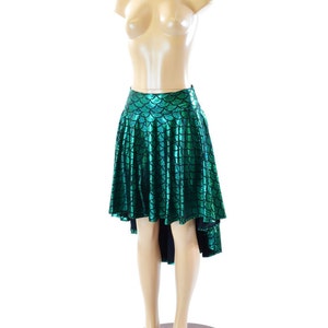 Emerald Green Shimmering Hologram Dragon Scale Mermaid Hi-Lo Skater Skirt  151174