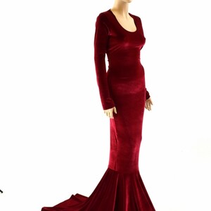 Red Velvet Gown with Scoop Neckline, Long Sleeves and Puddle Train 151547 image 4