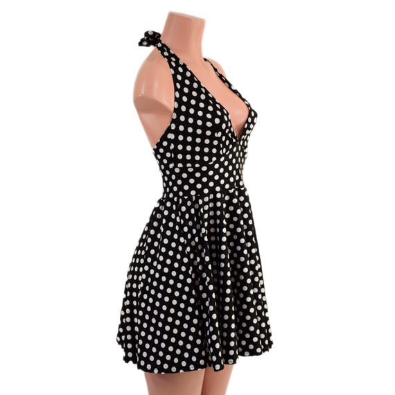 white and black polka dot halter dress Black and White Polka Dot Shirred Halter Maxi Dress by Daisy Street S