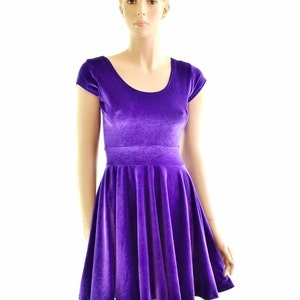 Purple Stretch Velvet Cap Sleeve Skater Dress Fit & Flare 152363