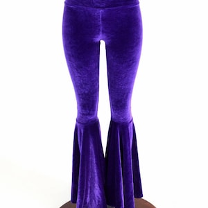 Purple Velvet Bell Bottom Flares Leggings With High Waist & - Etsy