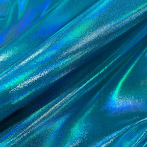 Peacock Blue Holographic Four Way Stretch Spandex Fabric (By the Yard)