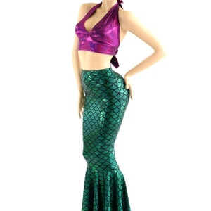 2PC Mermaid Skirt & Tie Back Halter Set in Emerald Green and Fuchsia Sparkly Jewel Ariel Little Mermaid Costume 152881 image 4