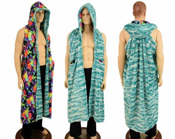 Reversible Hooded Racerback Duster Carribean Minky / UV GLOW Sonic Bloom - 156518