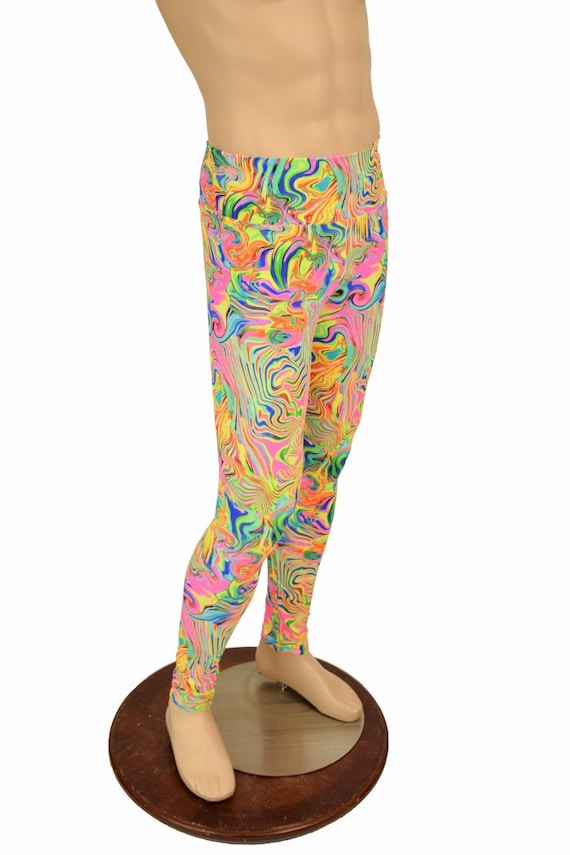 Mens Leggings Neon Flux UV Glow Spandex Rockstar Rave Festival Yoga  Meggings 156095 