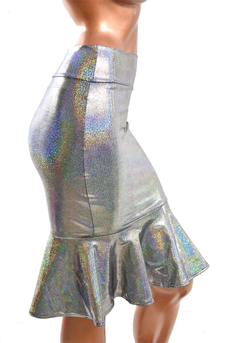 Silver Holographic Ruffled Wiggle Skirt image 2