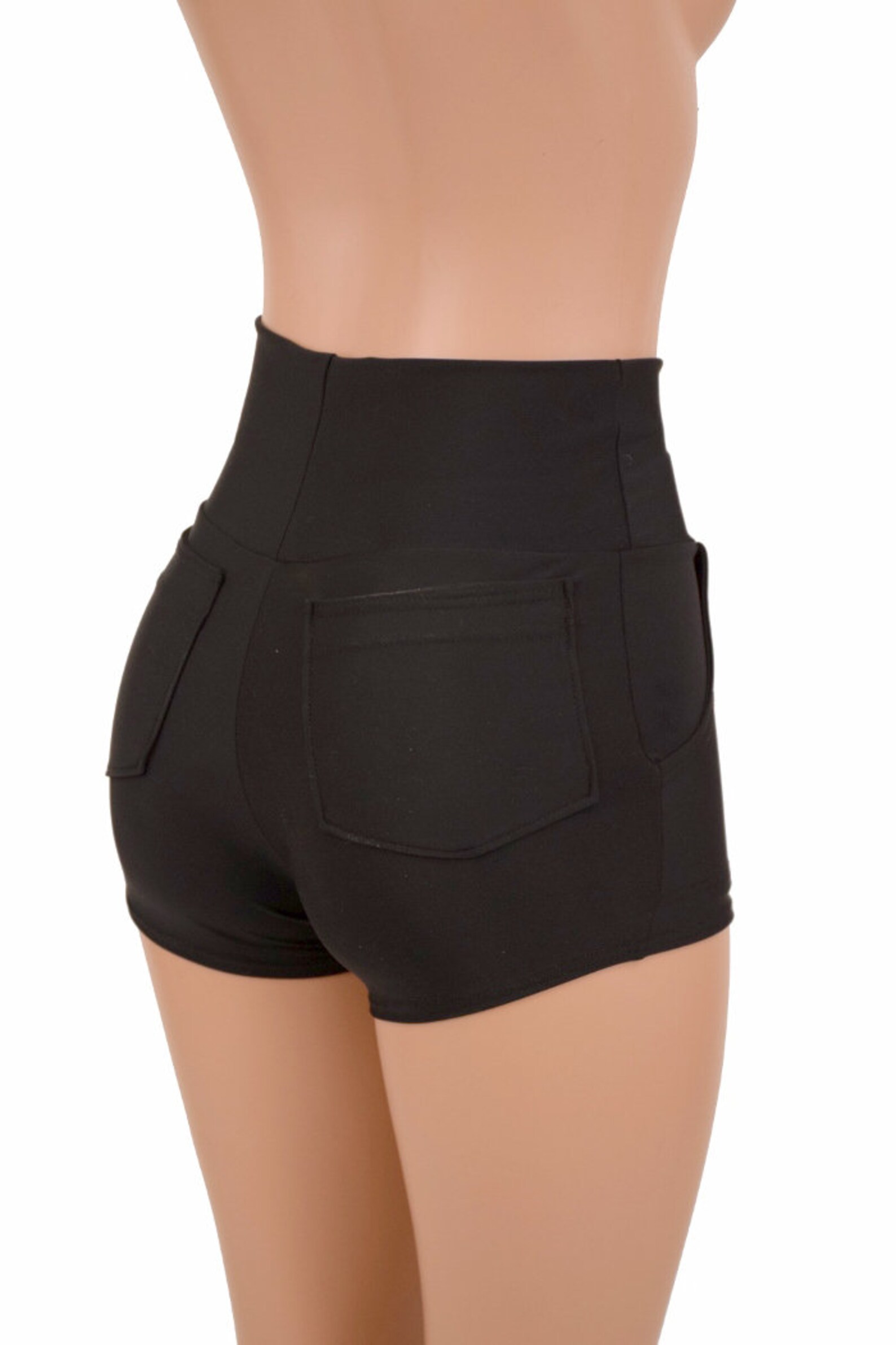 Black Spandex High Waist Shorts With POCKETS 156676 Etsy