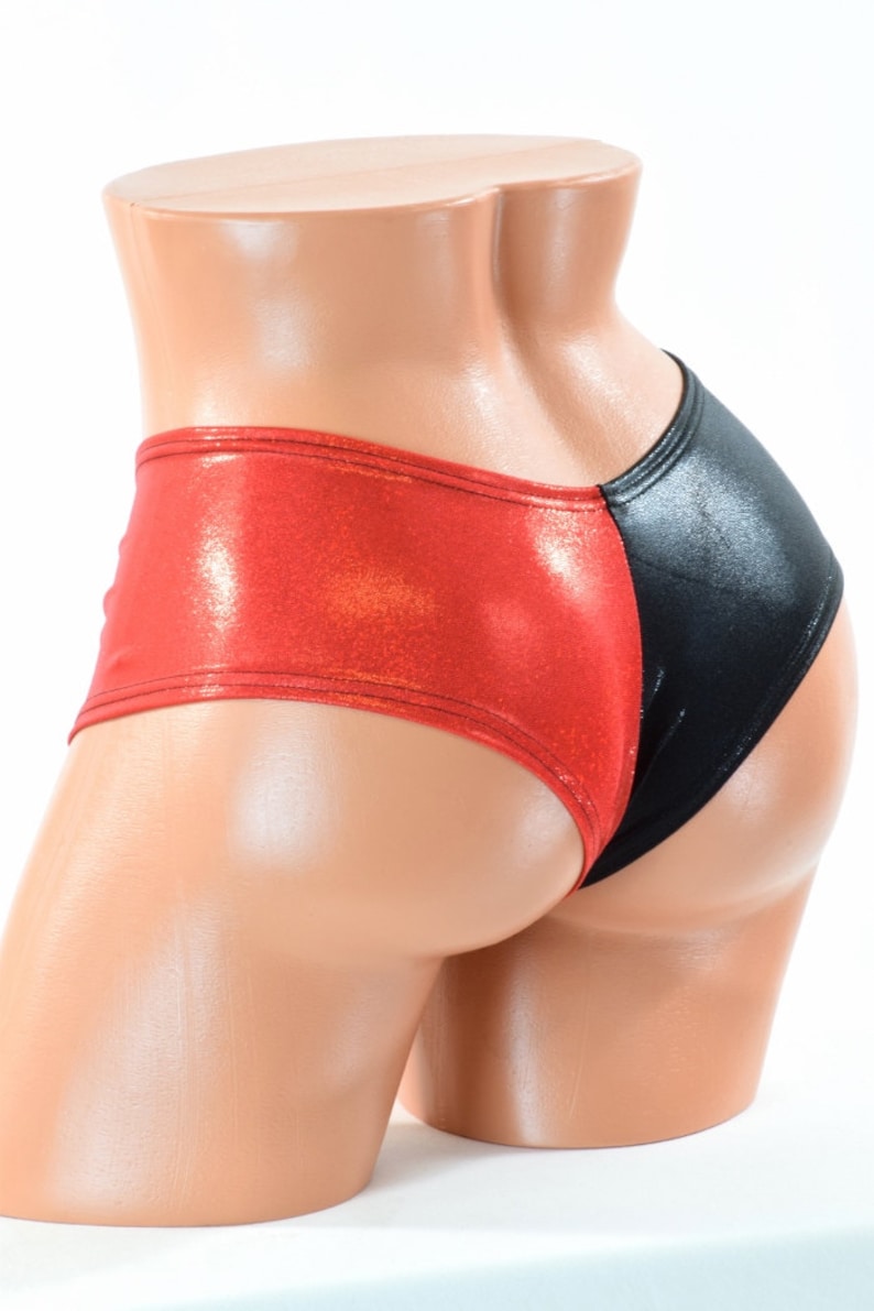 Red & Black Metallic Harlequin Ultra Cheeky Booty Shorts -E8024 