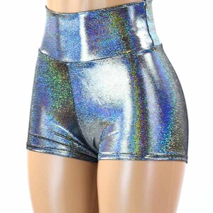 Lilac Holographic High Waist Shorts with Front and Back Pockets