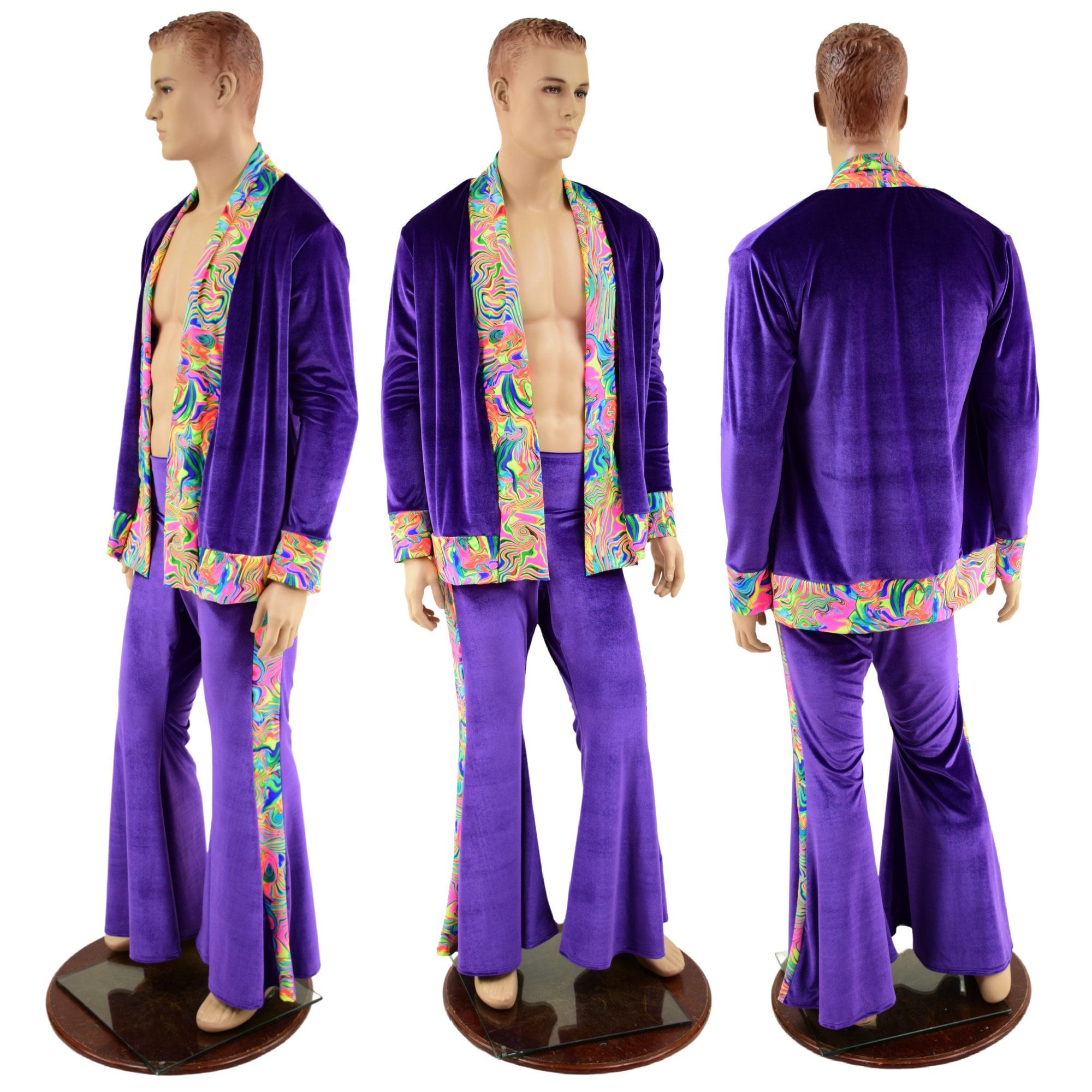 Bell Bottom Legging Costume Pants Hippie Retro Bells 70s Disco Burning Man  Vtg Doubleknit Halloween Rave OOAK Pants Adult Unisex Men L XL 