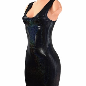 Black Holographic Tank Style Metallic Bodycon Party Dress 154594
