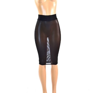 Sheer Black Stretch Mesh See Through Bodycon Pencil Skirt 27&quot; Length -150850