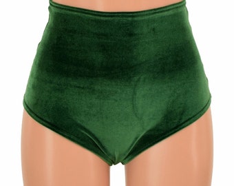 High Waist Siren Shorts in Green Velvet - 155192