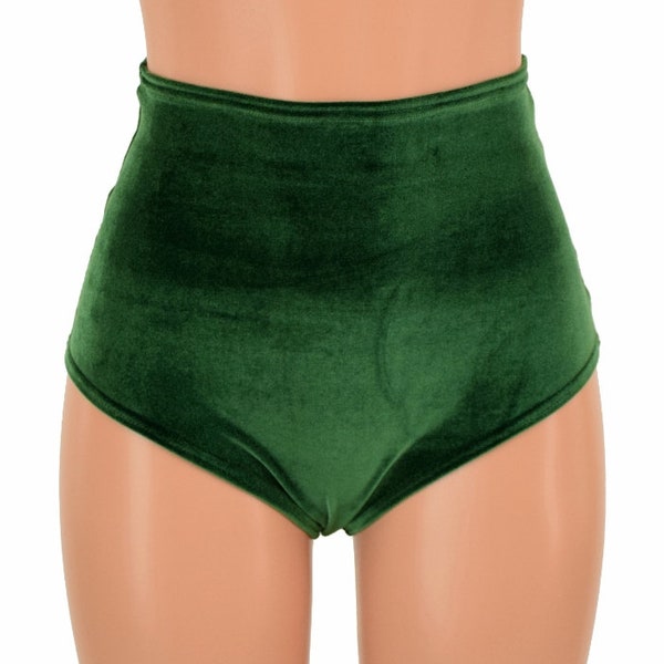 High Waist Siren Shorts in Green Velvet - 155192