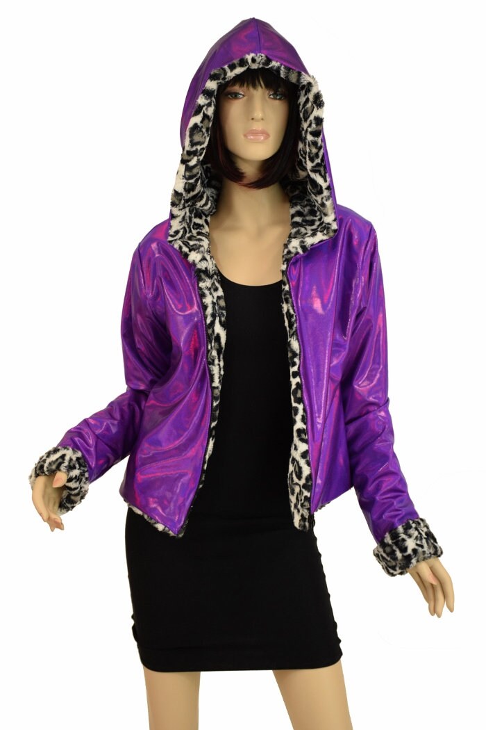 Reversible Minky Faux Fur Short Jacket in Snow Leopard With
