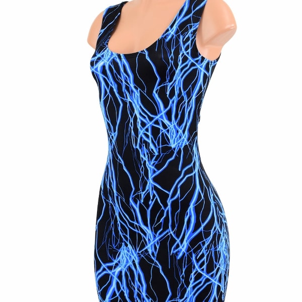 Neon UV Glow Tank Dress in Blue Lightning -1500103