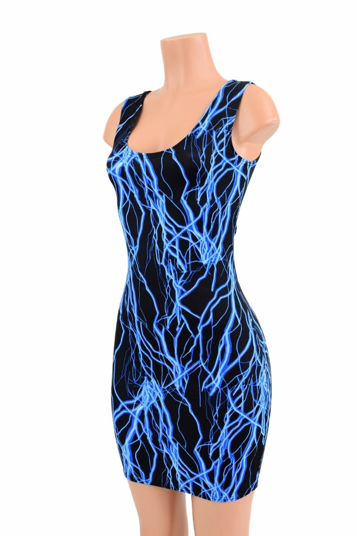 Neon UV Glow Blue Lightning Print Lycra Spandex Rave Clubwear | Etsy