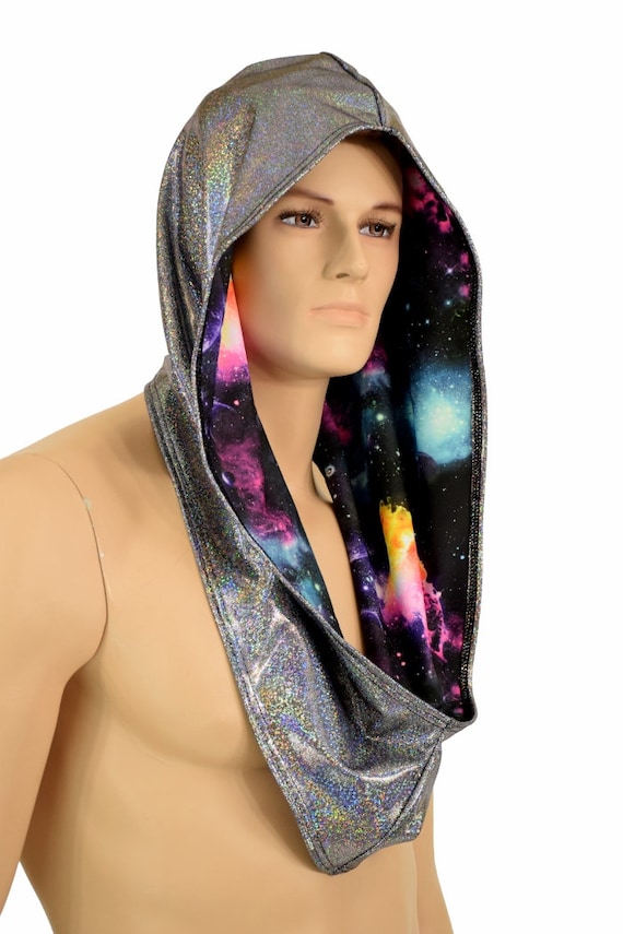 Reversible Festival Hood in Silver Holographic & Galaxy UV  display picture 2