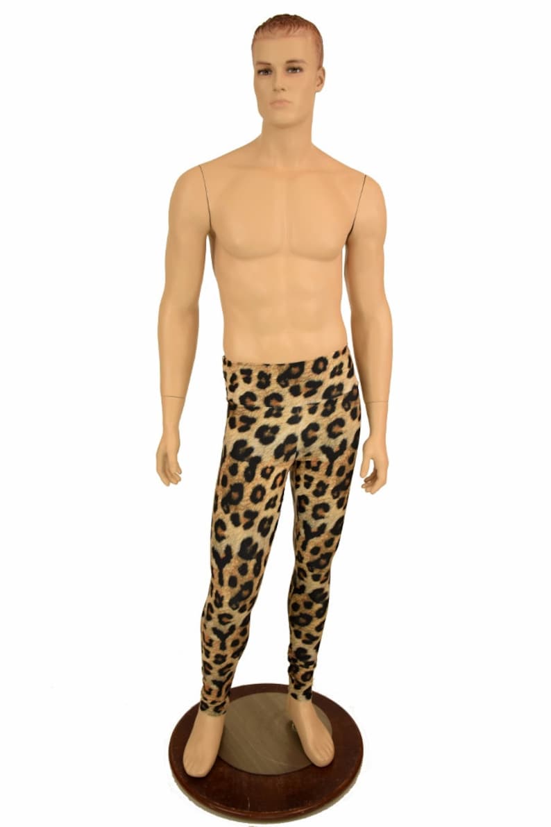 May include: A pair of brown and black leopard print leggings.