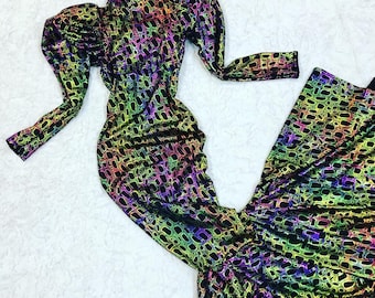 Poisonous Print Turtle Neck Puddle Train Gown with Puffed "Victoria" Sleeves -