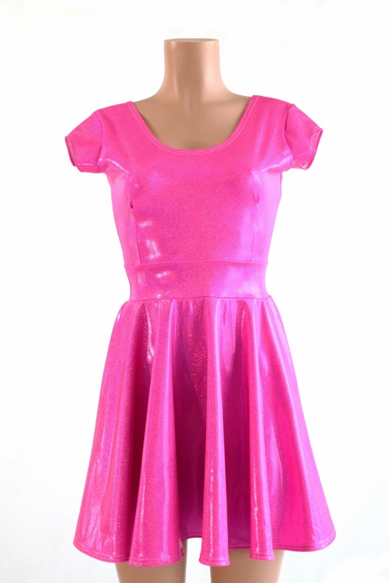 Hot Bubble Gum Pink Metallic Holographic Scoop Neck Cap Sleeve Etsy