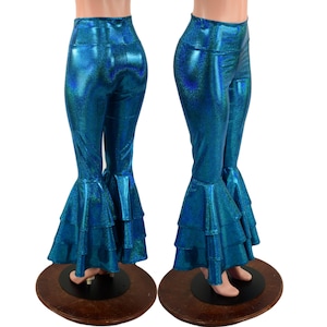 Ocean Sparkle High Waist Bell Bottom Flares with Triple Tier Ruffles 85780
