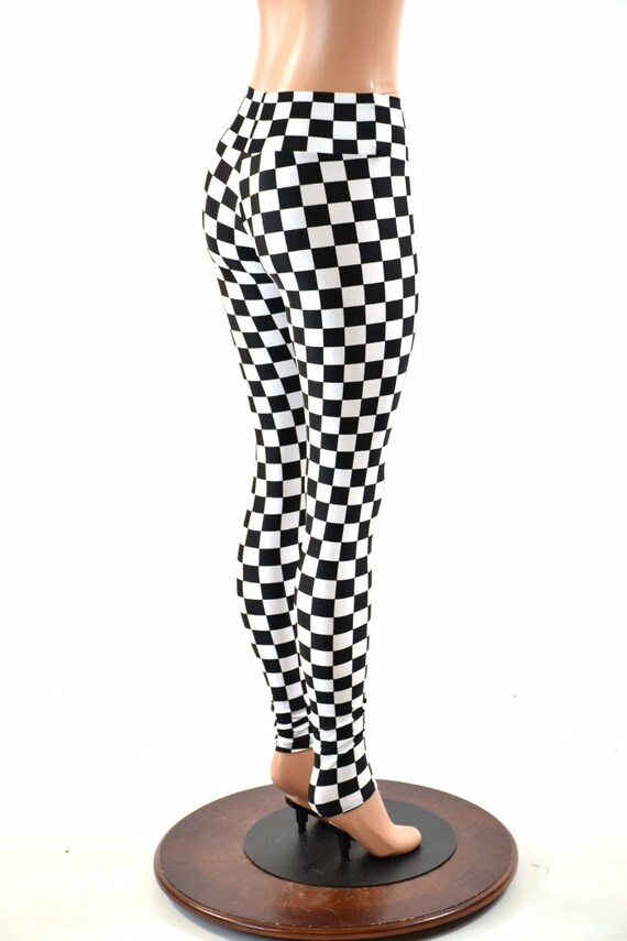 Black white checkered leggings sales