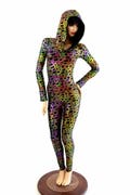 Poisonous Print Metallic Hooded Long Sleeve Spandex Catsuit w/Black Zen Hood Liner