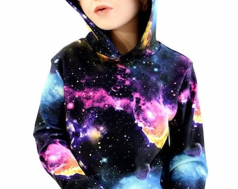 Childrens UV Glow Galaxy Long Sleeve Hoodie with Black Zen Hood Liner Kids Sizes 2T 3T 4T and 5-12 - 154480