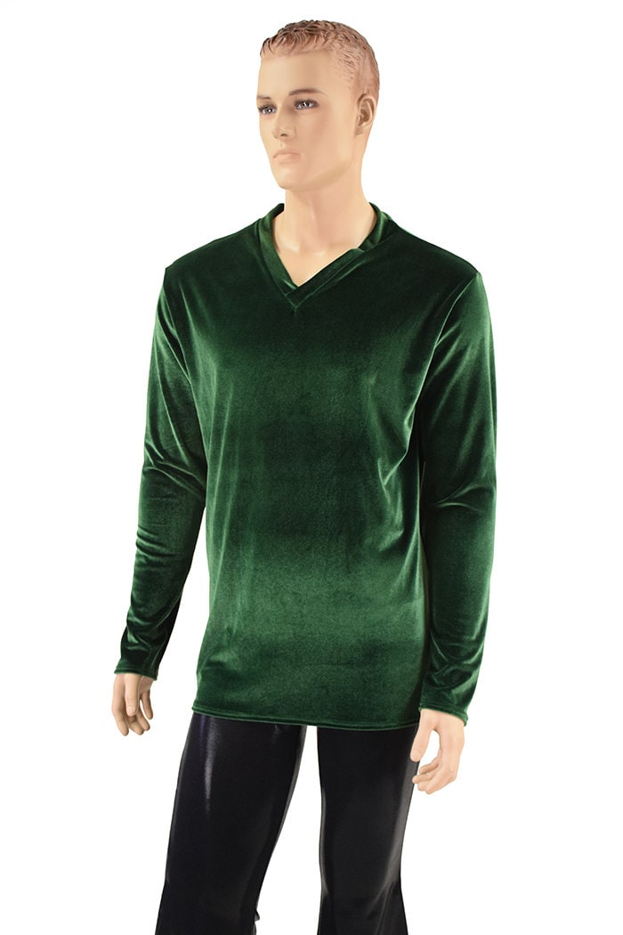 Mens Forest Green Velvet Long Sleeve V Neck Shirt 156859 Etsy