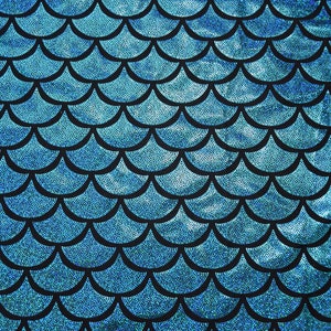 Turquoise Dragon Scale Four Way Stretch Spandex Fabric (By the Yard)