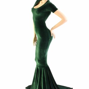 Forest Green Velvet Gown With Scoop Neckline, Tee Length Sleeves and ...