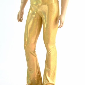 Mens Gold Sparkly Jewel Holographic Bootcut Spandex Pants  -152347