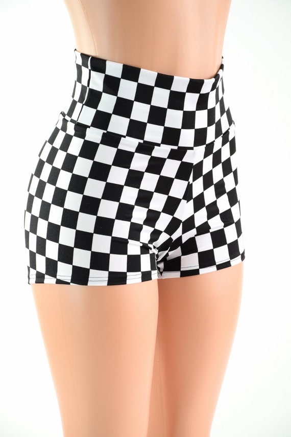 Black & White Checkered High Waist Shorts 152437 - Etsy 日本