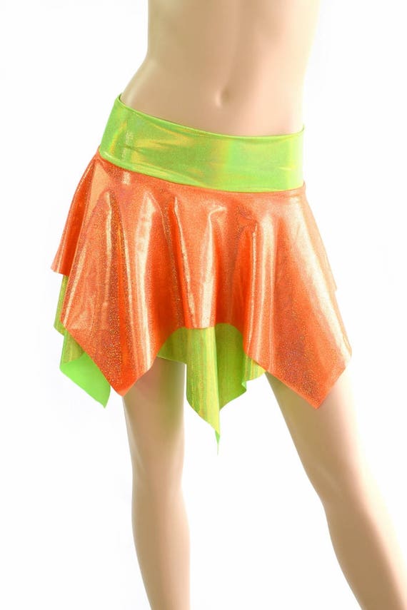 Orange Sparkly Jewel and Lime Holographic Double Layer Pixie Skirt Rave Festival Clubwear EDM 154393 Etsy
