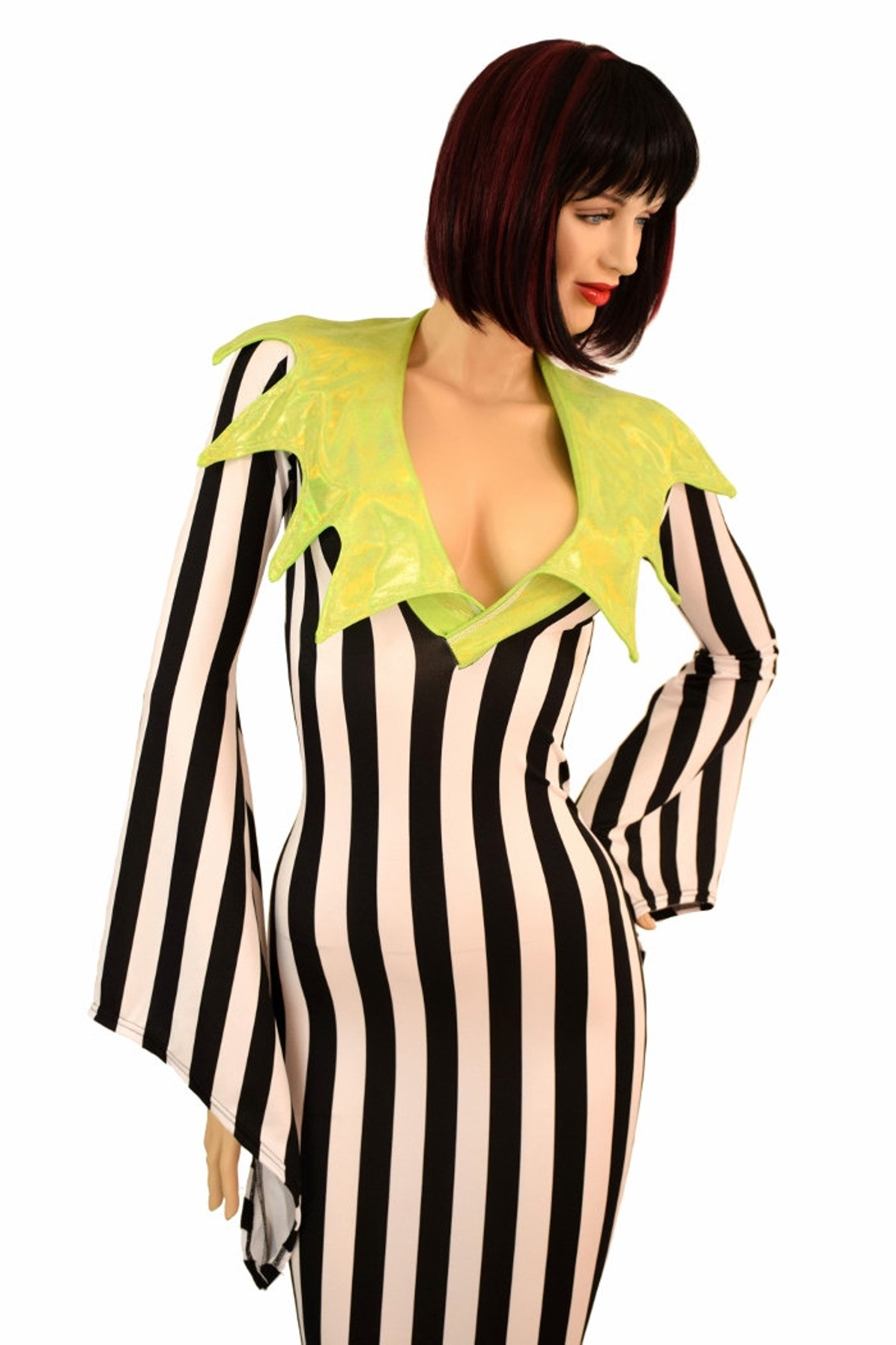 Black & White Vertical Stripe Gown With Lime Holographic Etsy