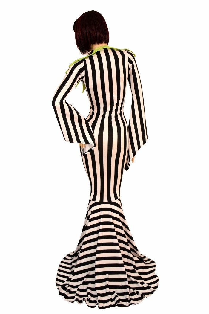 Black & White Vertical Stripe Gown With Lime Holographic Etsy