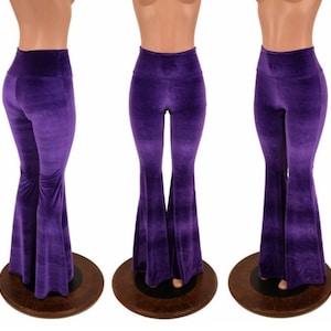 Purple Velvet Solar Flare Leggings with High Waistband image 1
