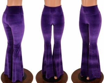 Purple Velvet Solar Flare Leggings with High Waistband