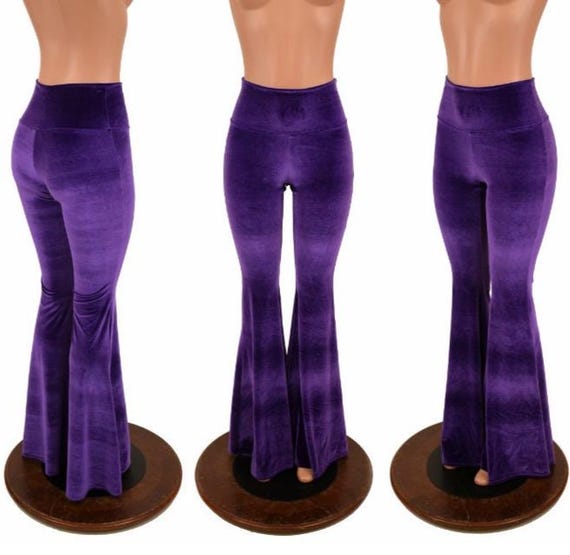 Purple Velvet Solar Flare Leggings with High Waistband