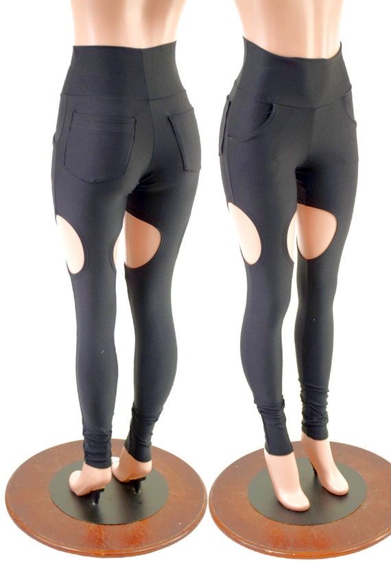 High Waist Black Zen Garter Leggings With Front and Back Pockets 157398 -   Canada