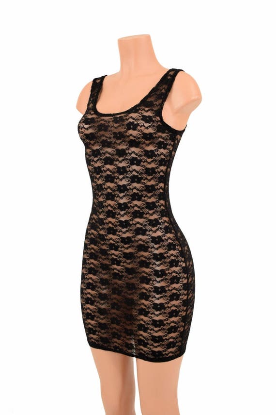 black lace see through dress